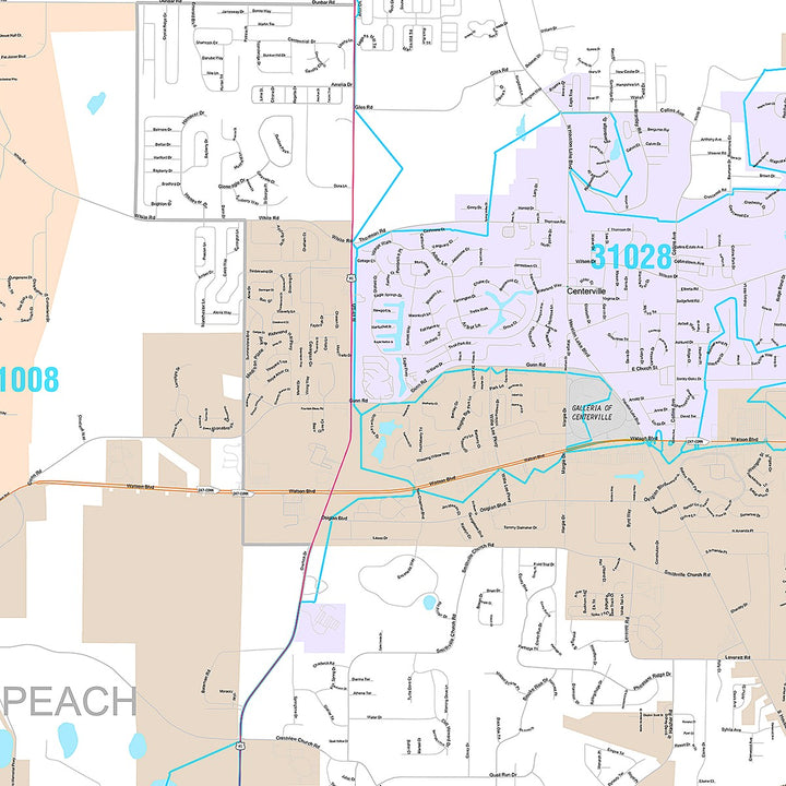 Premium Style Wall Map of Warner Robins, GA