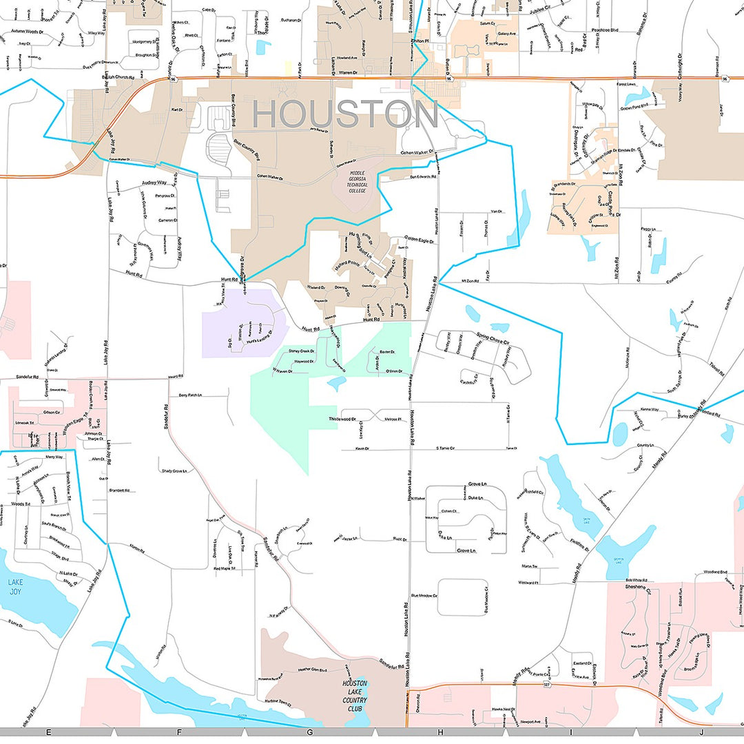 Premium Style Wall Map of Warner Robins, GA