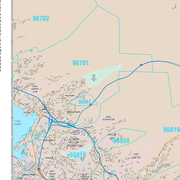 Premium Style Wall Map of Honolulu HI