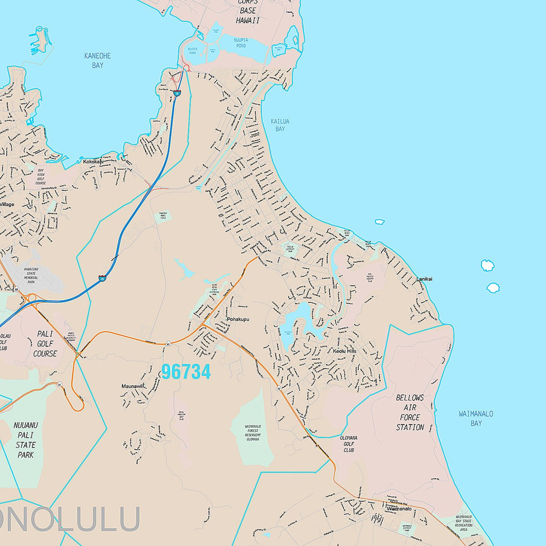 Premium Style Wall Map of Honolulu HI