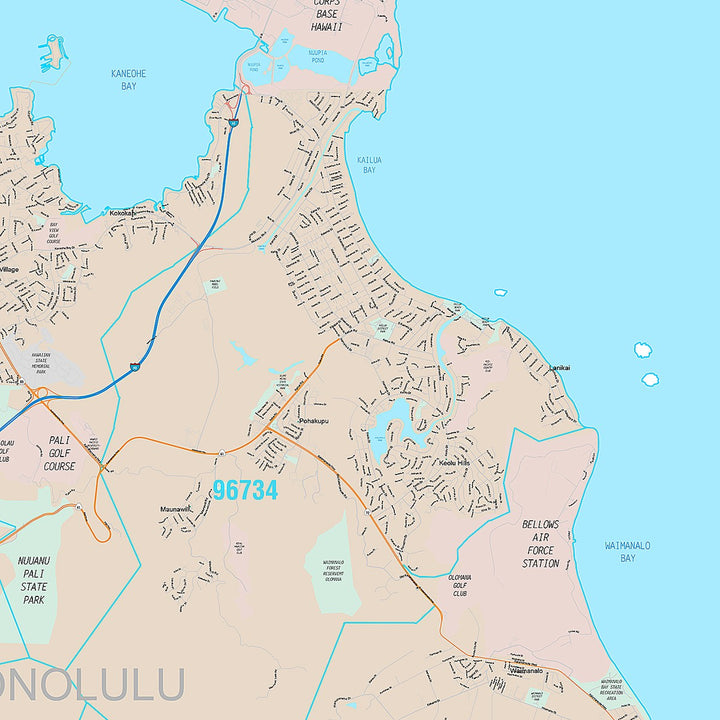 Premium Style Wall Map of Honolulu HI