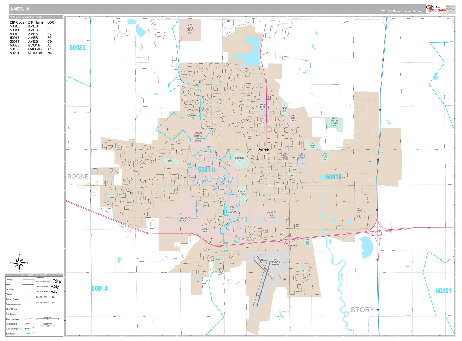 Premium Style Wall Map of Ames, IA