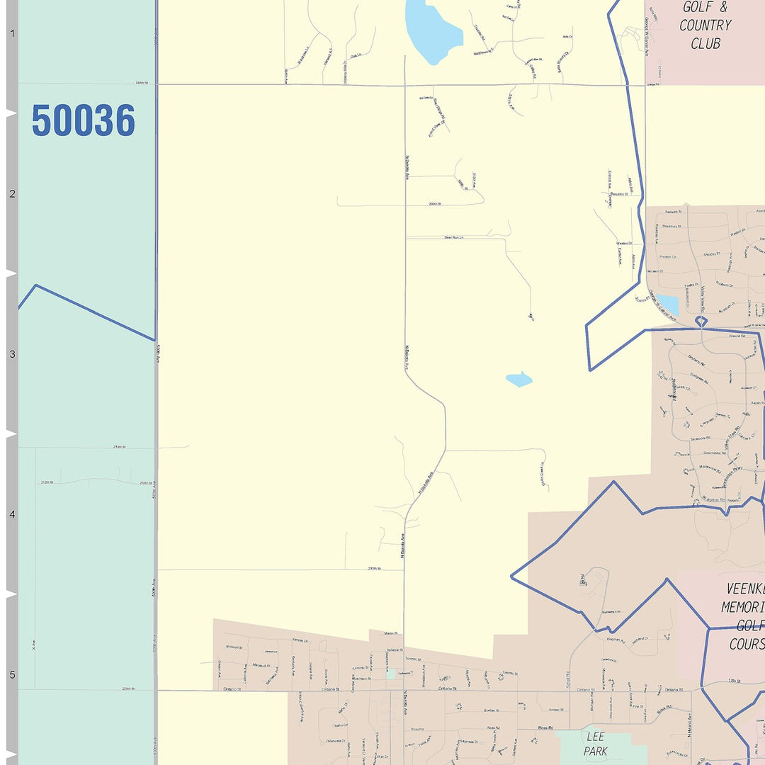 Color Cast Zip Code Style Wall Map of Ames, IA
