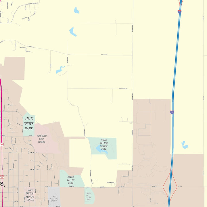 Color Cast Zip Code Style Wall Map of Ames, IA
