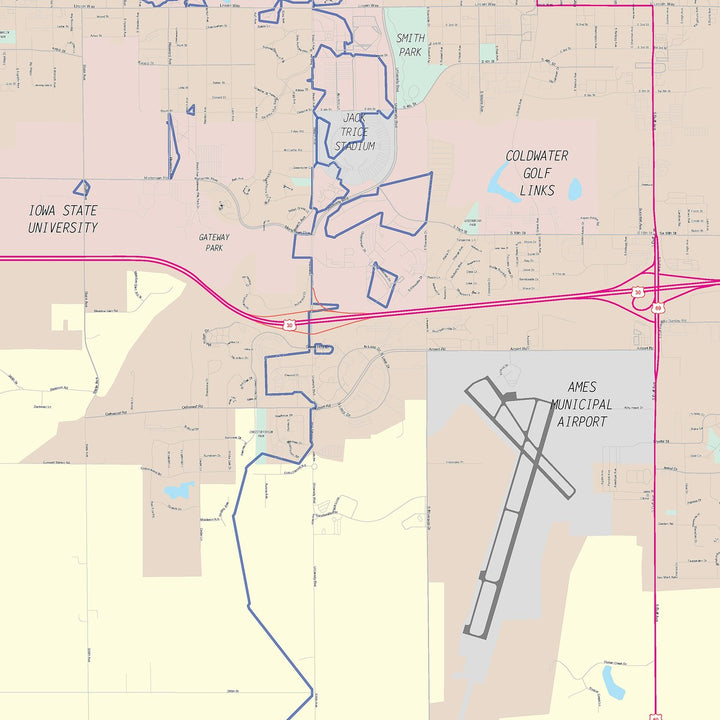 Color Cast Zip Code Style Wall Map of Ames, IA