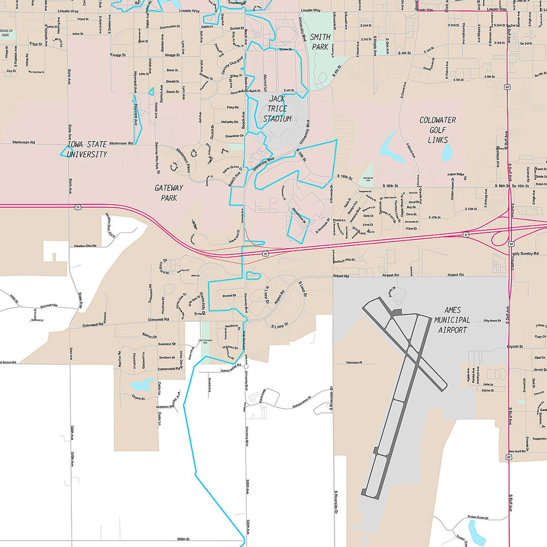 Premium Style Wall Map of Ames, IA