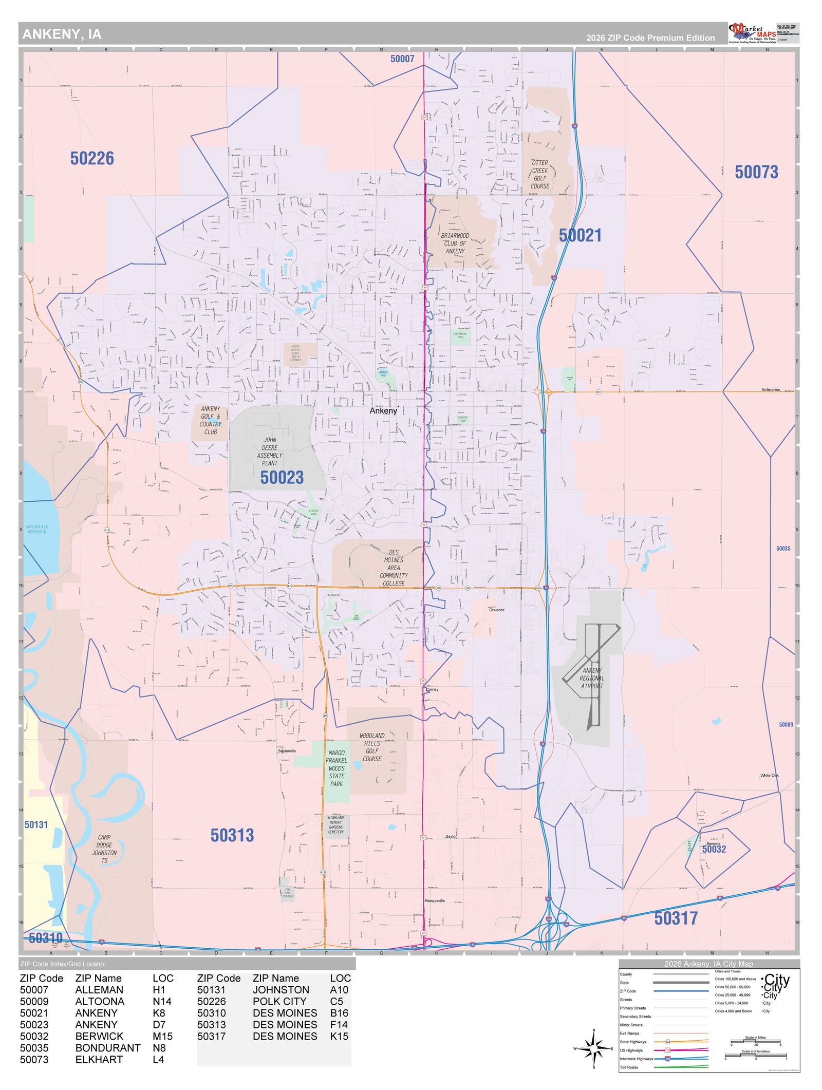 Color Cast Zip Code Style Wall Map of Ankeny, IA