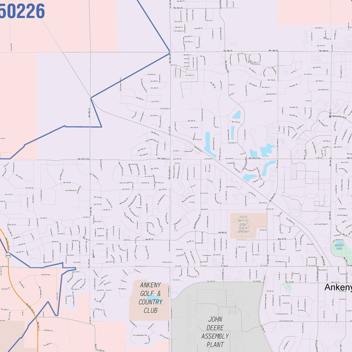 Color Cast Zip Code Style Wall Map of Ankeny, IA