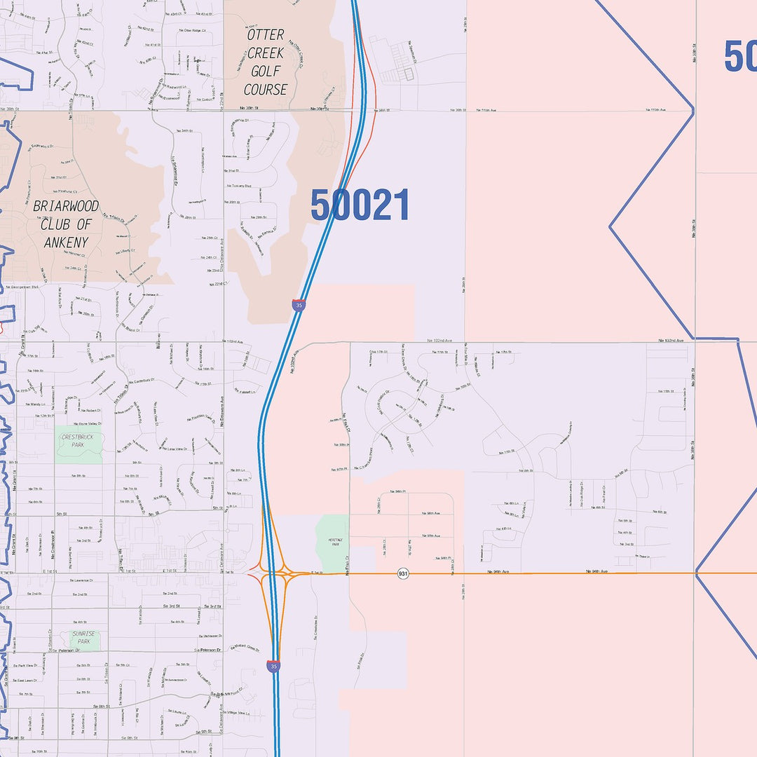 Color Cast Zip Code Style Wall Map of Ankeny, IA