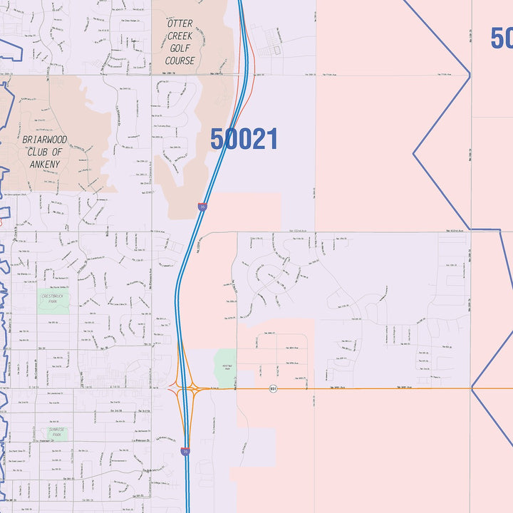 Color Cast Zip Code Style Wall Map of Ankeny, IA