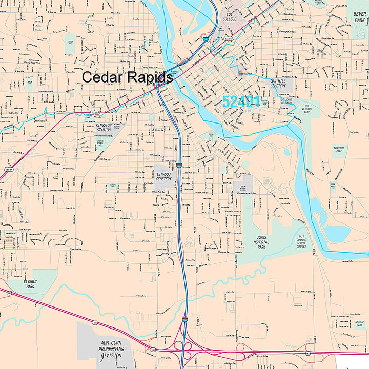 Premium Style Wall Map of Cedar Rapids, IA