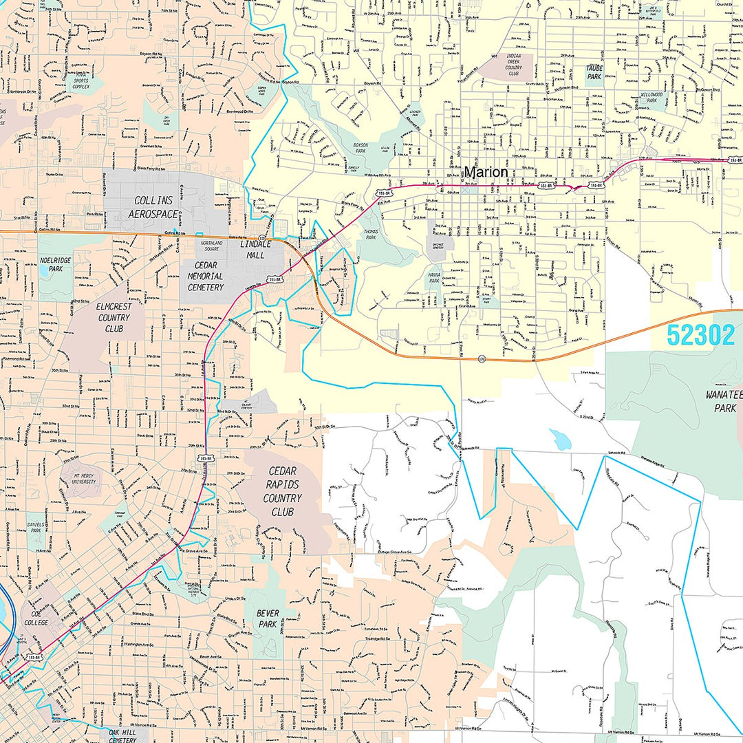 Premium Style Wall Map of Cedar Rapids, IA