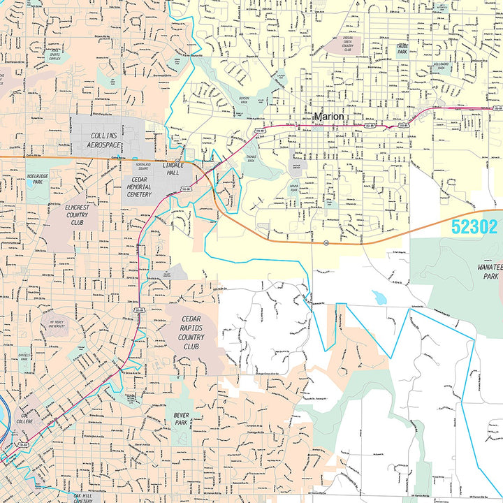 Premium Style Wall Map of Cedar Rapids, IA