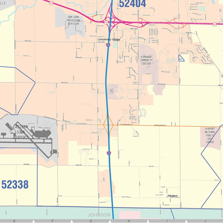 Color Cast Zip Code Style Wall Map of Cedar Rapids, IA