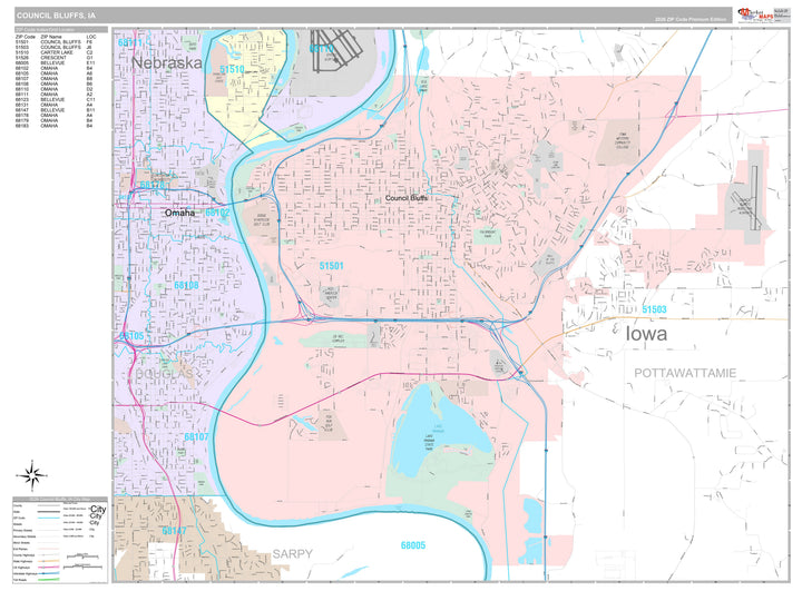Premium Style Wall Map of Council Bluffs, IA