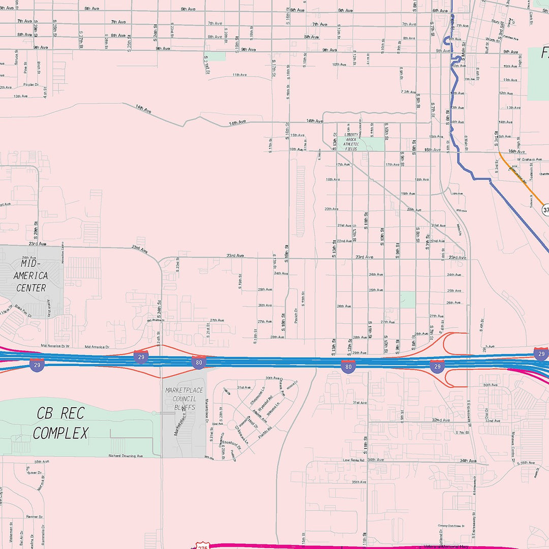 Color Cast Zip Code Style Wall Map of Council Bluffs, IA