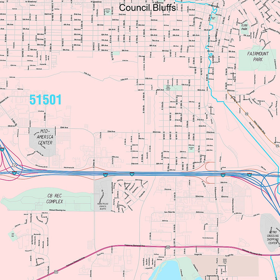 Premium Style Wall Map of Council Bluffs, IA