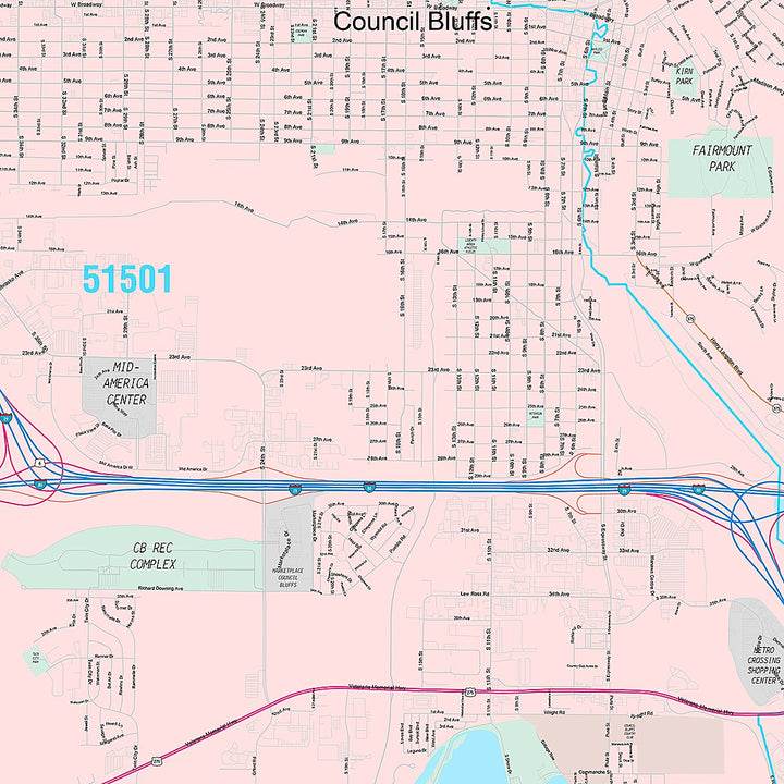 Premium Style Wall Map of Council Bluffs, IA