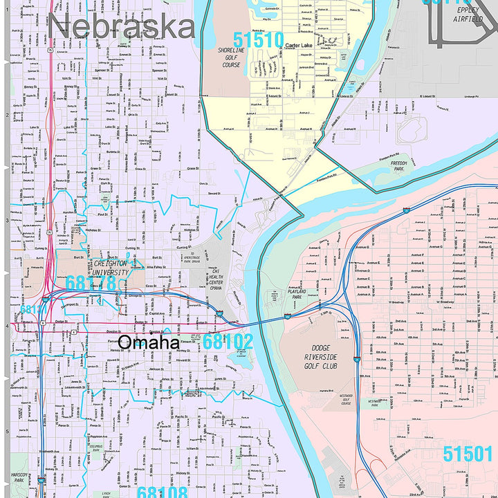 Premium Style Wall Map of Council Bluffs, IA
