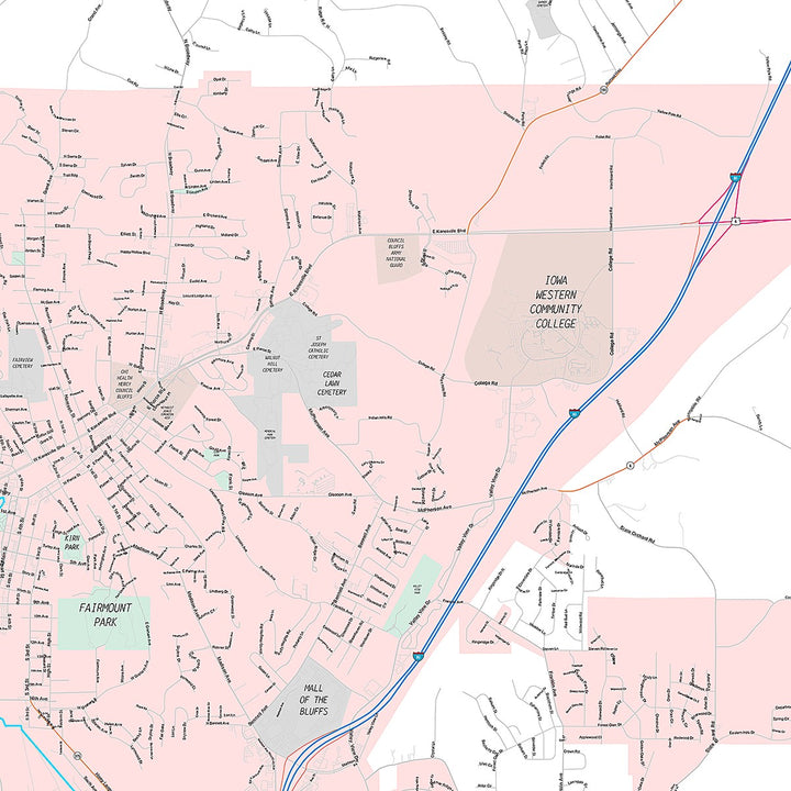 Premium Style Wall Map of Council Bluffs, IA