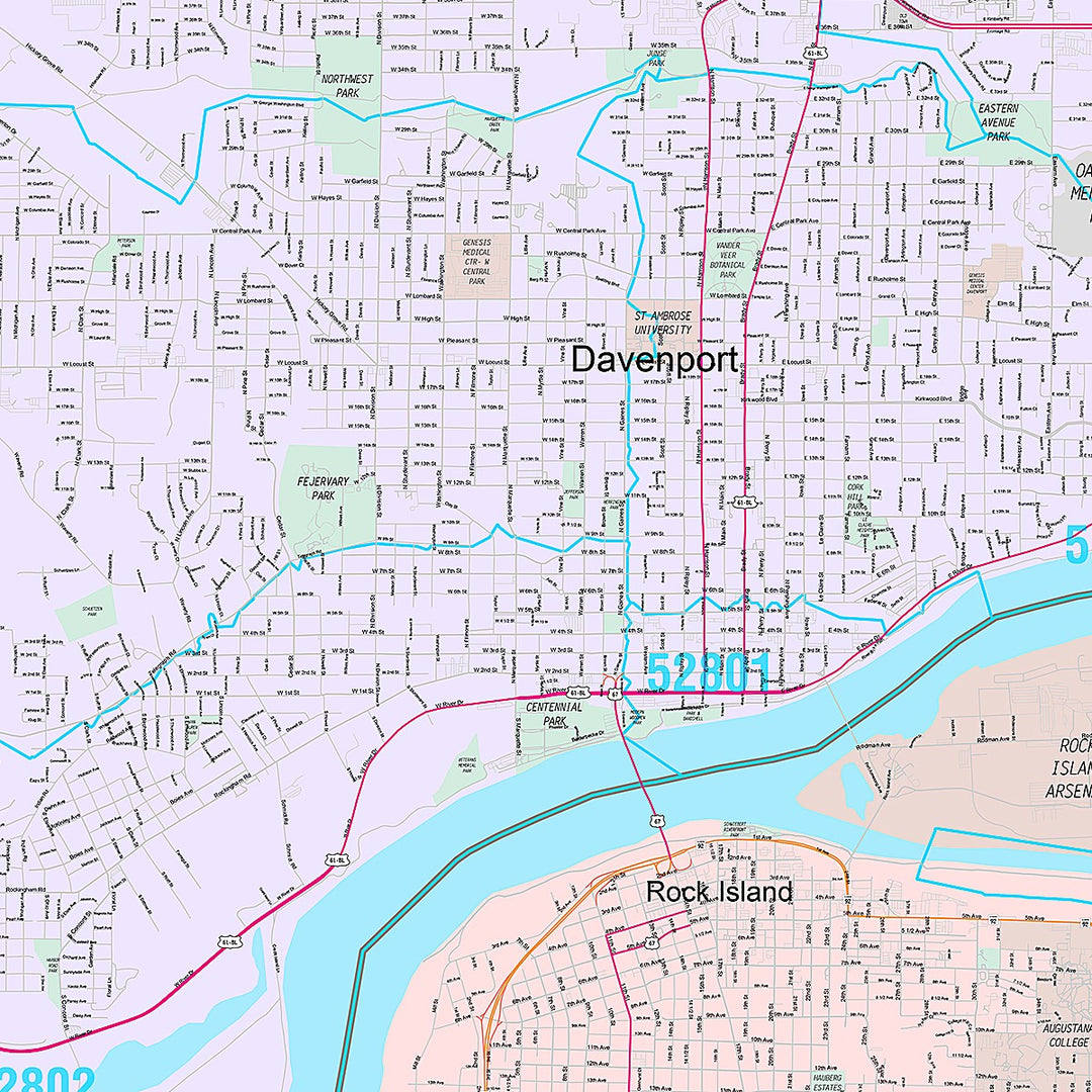 Premium Style Wall Map of Davenport, IA