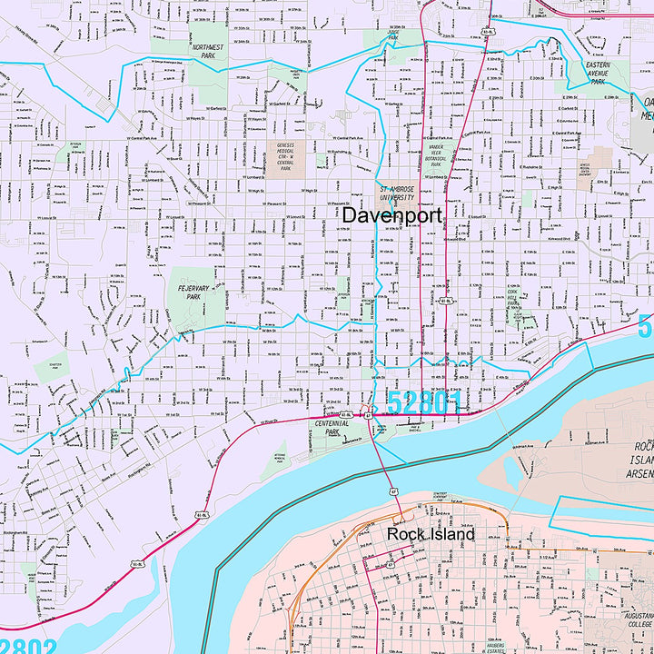 Premium Style Wall Map of Davenport, IA