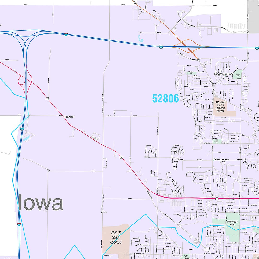 Premium Style Wall Map of Davenport, IA