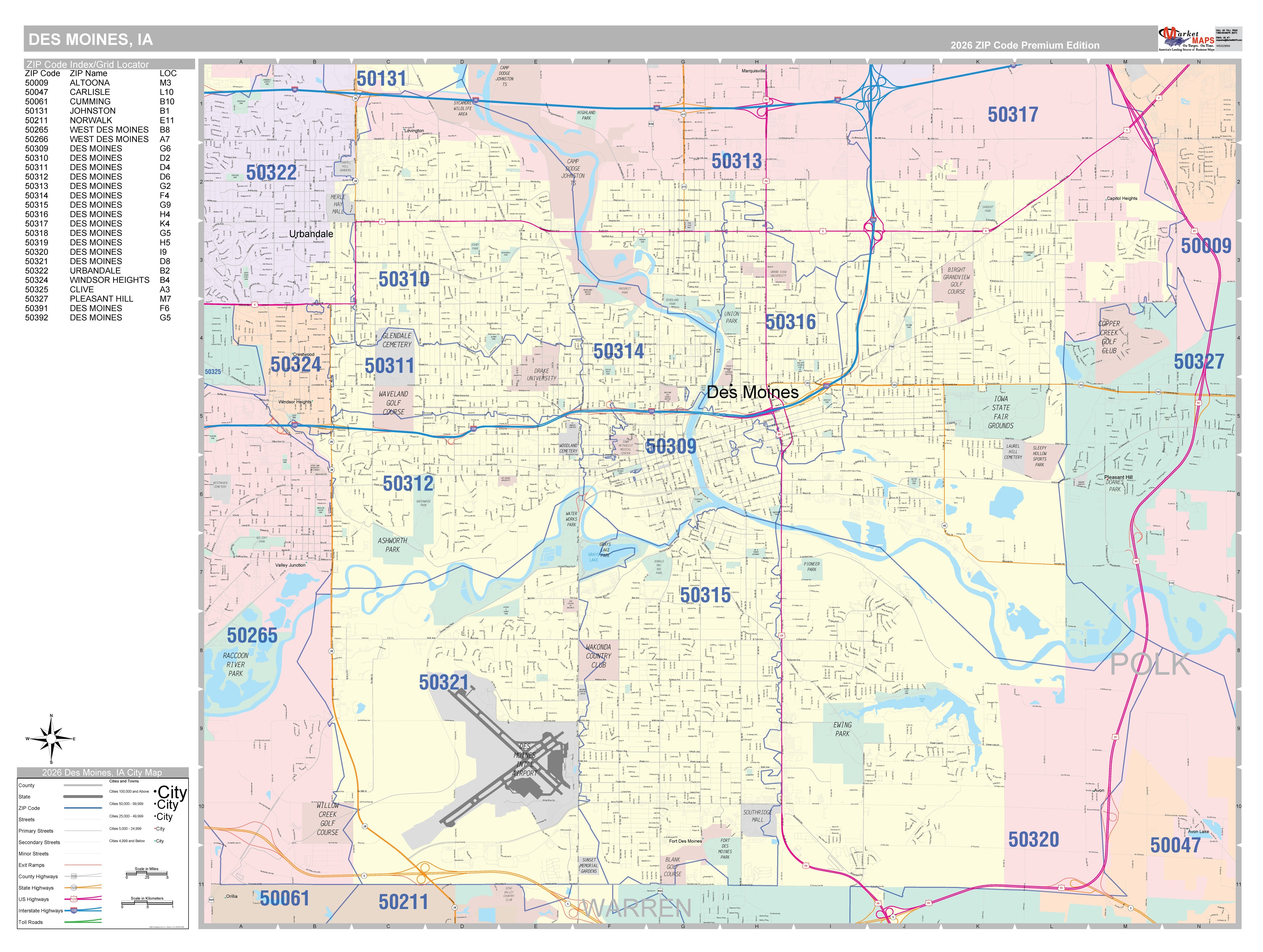 50316 Zip Code Colorcast Zip Code Style Wall Map of Des Moines, IA – American Map Store