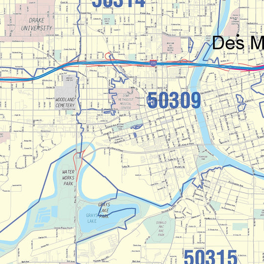 50316 Zip Code Colorcast Zip Code Style Wall Map of Des Moines, IA – American Map Store