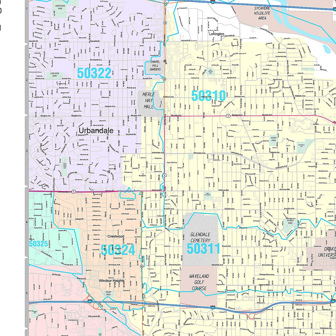 Premium Style Wall Map of Des Moines IA