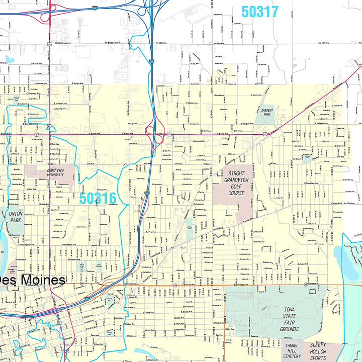 Premium Style Wall Map of Des Moines IA