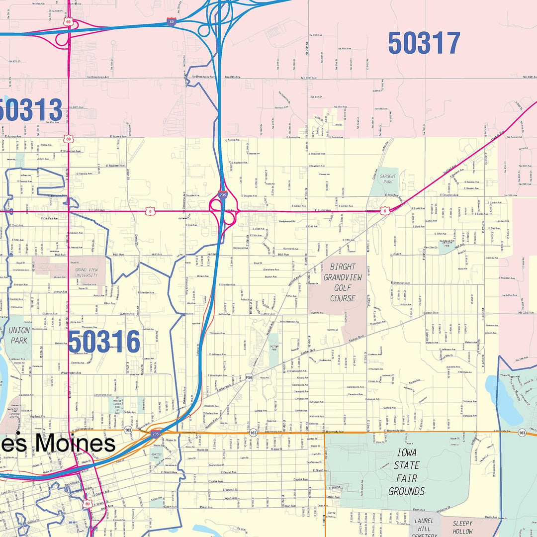 50316 Zip Code Colorcast Zip Code Style Wall Map of Des Moines, IA – American Map Store