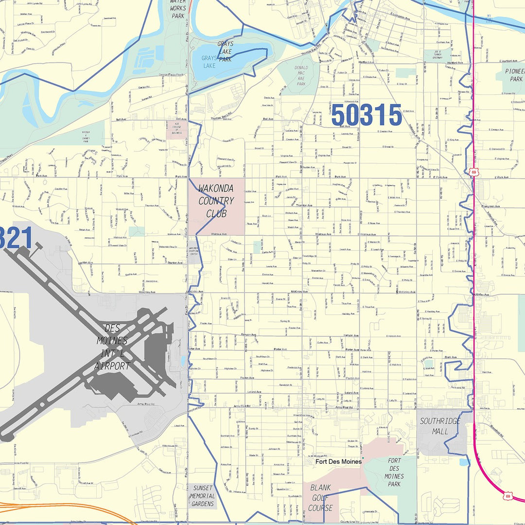 50316 Zip Code Colorcast Zip Code Style Wall Map of Des Moines, IA – American Map Store