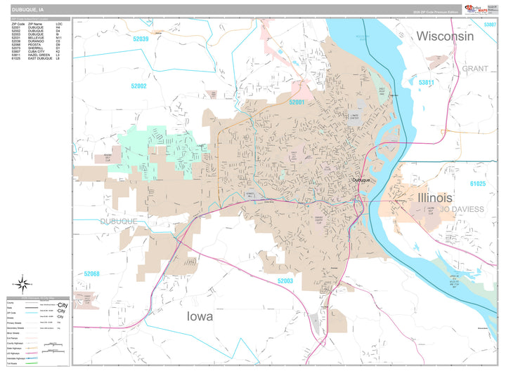 Premium Style Wall Map of Dubuque, IA