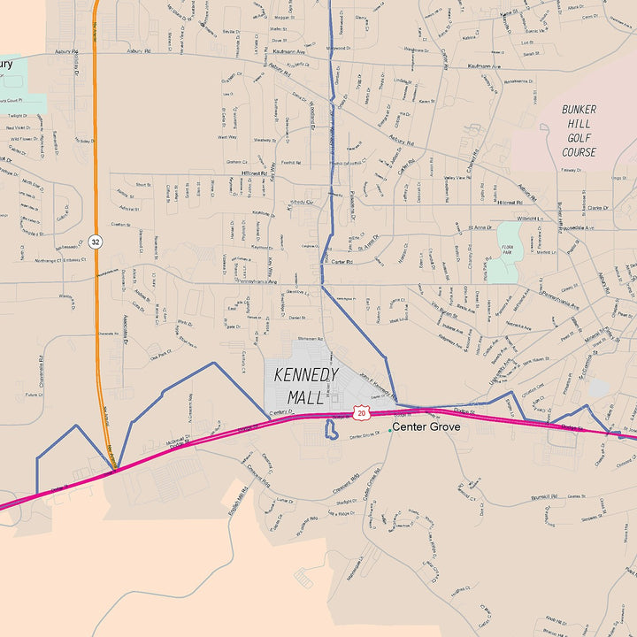 Color Cast Zip Code Style Wall Map of Dubuque, IA