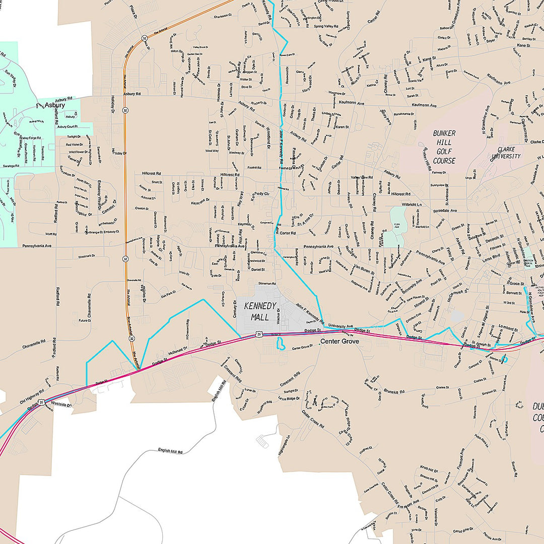 Premium Style Wall Map of Dubuque, IA
