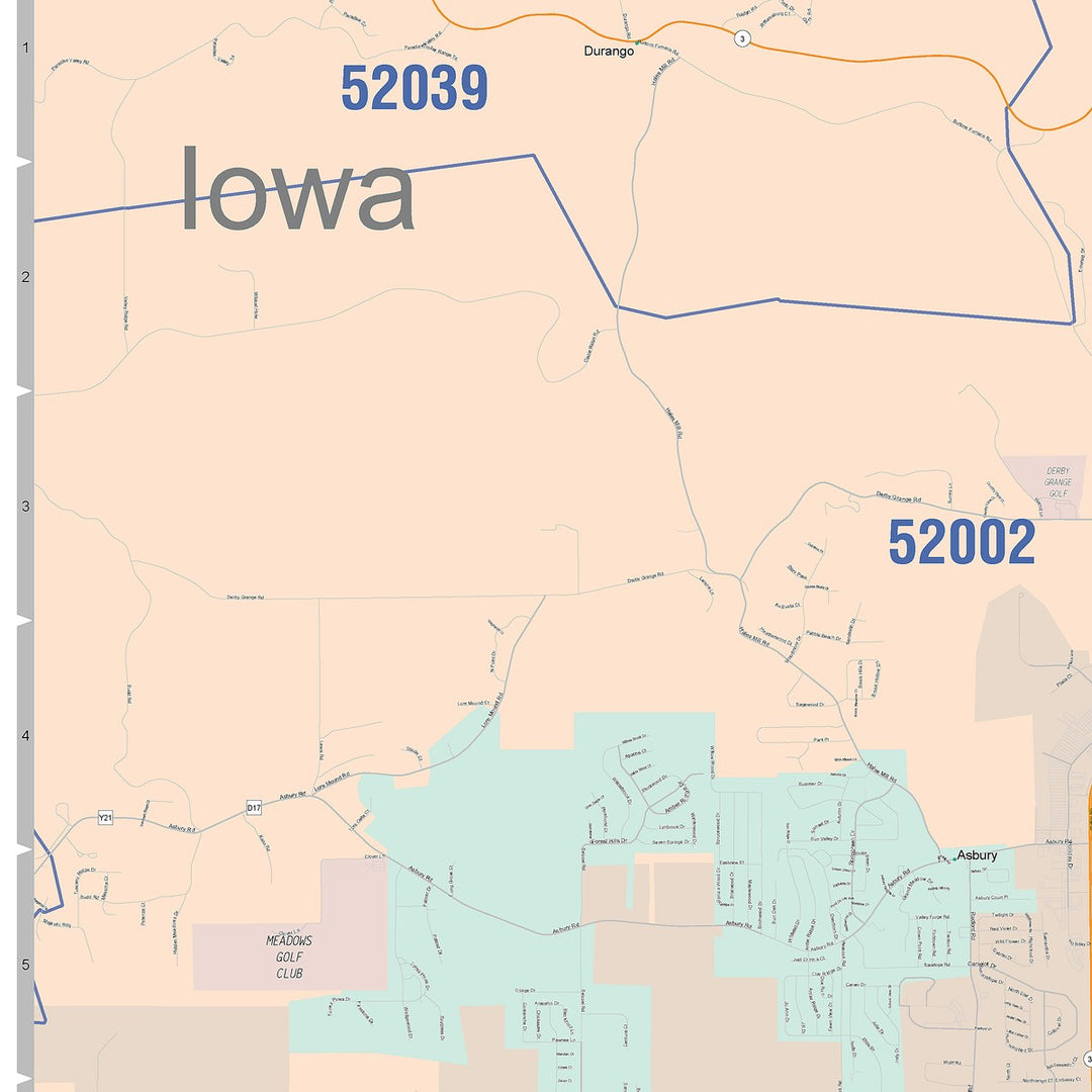 Color Cast Zip Code Style Wall Map of Dubuque, IA