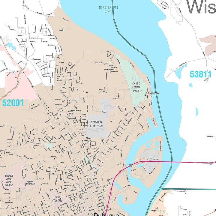 Premium Style Wall Map of Dubuque, IA