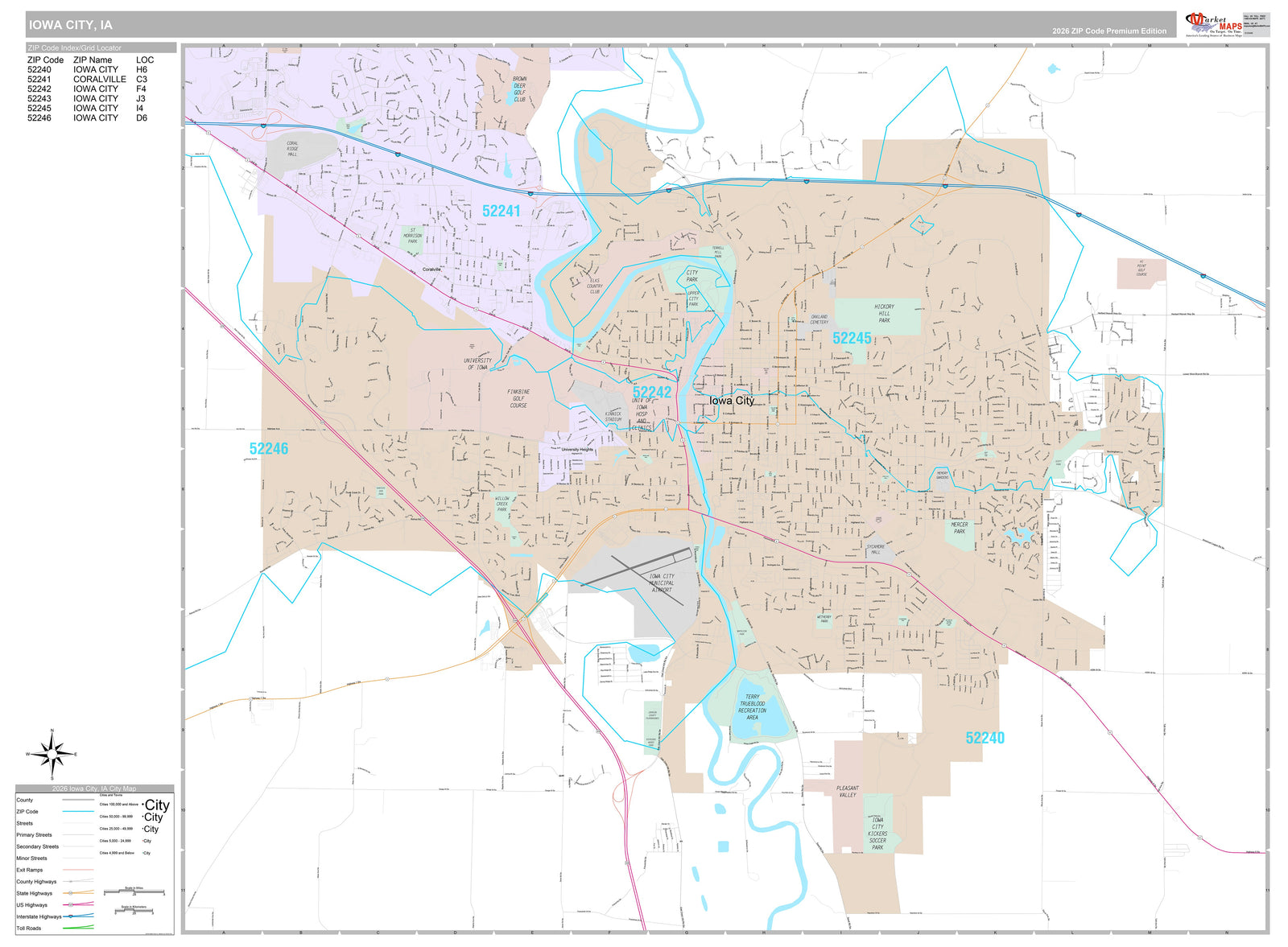 Premium Style Wall Map of Iowa City, IA