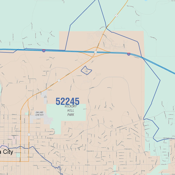 Color Cast Zip Code Style Wall Map of Iowa City, IA