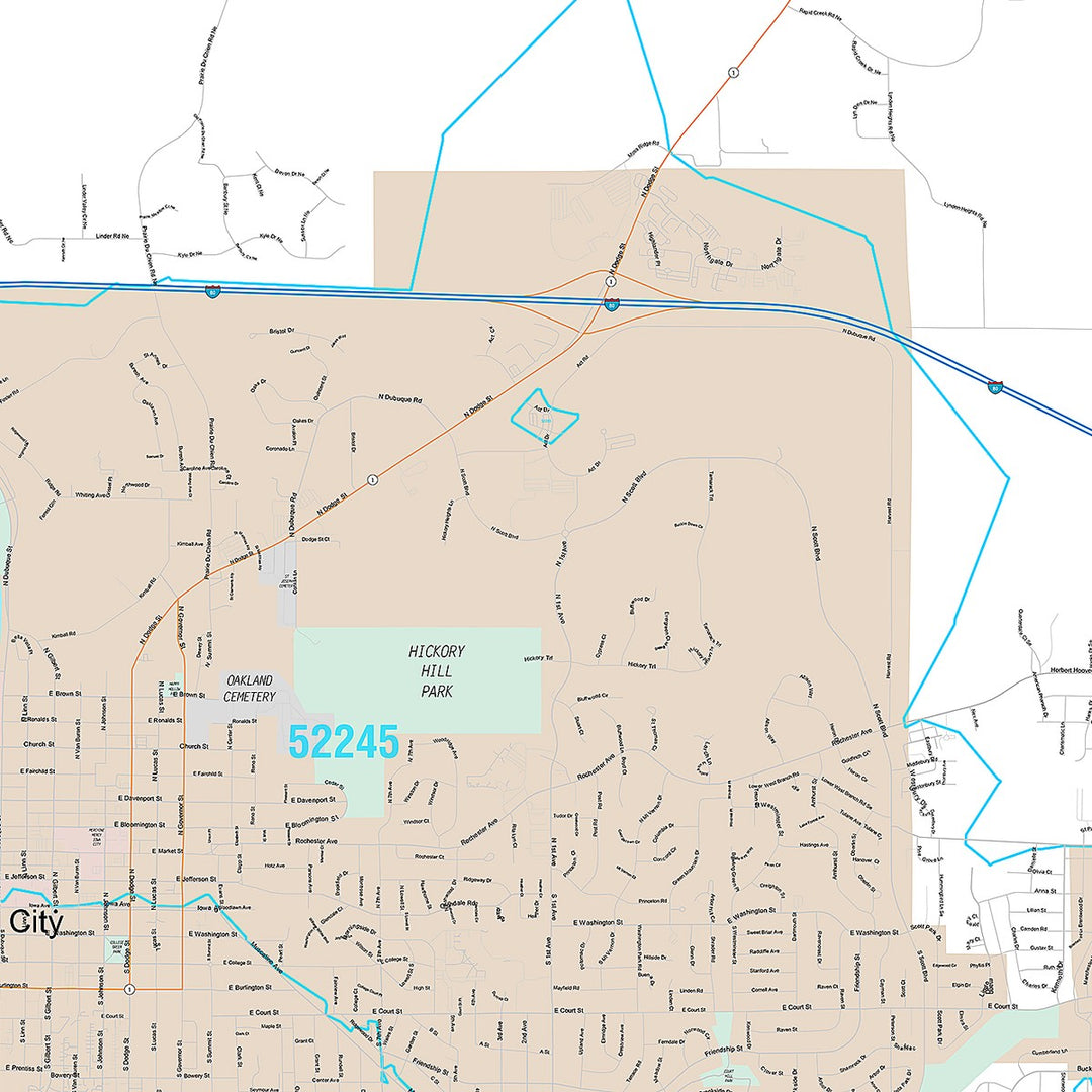 Premium Style Wall Map of Iowa City, IA