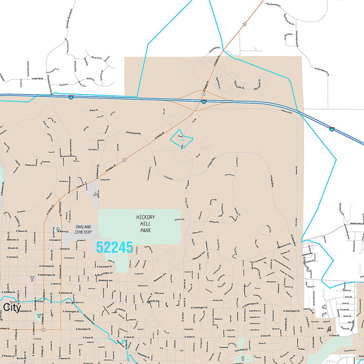 Premium Style Wall Map of Iowa City, IA