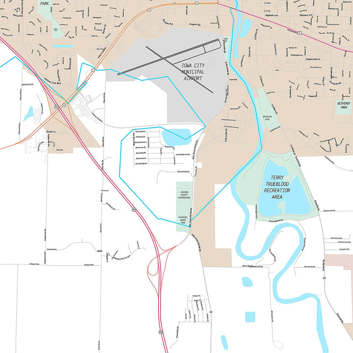 Premium Style Wall Map of Iowa City, IA