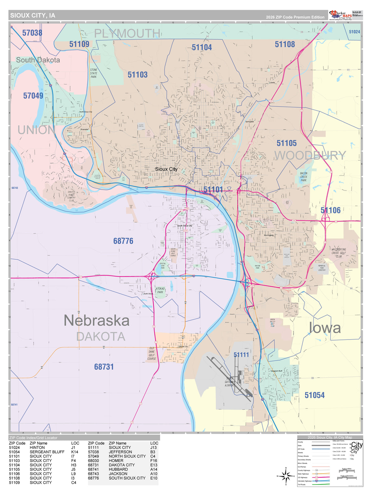 51105 Zip Code Color Cast Zip Code Style Wall Map of Sioux City, IA – American Map Store