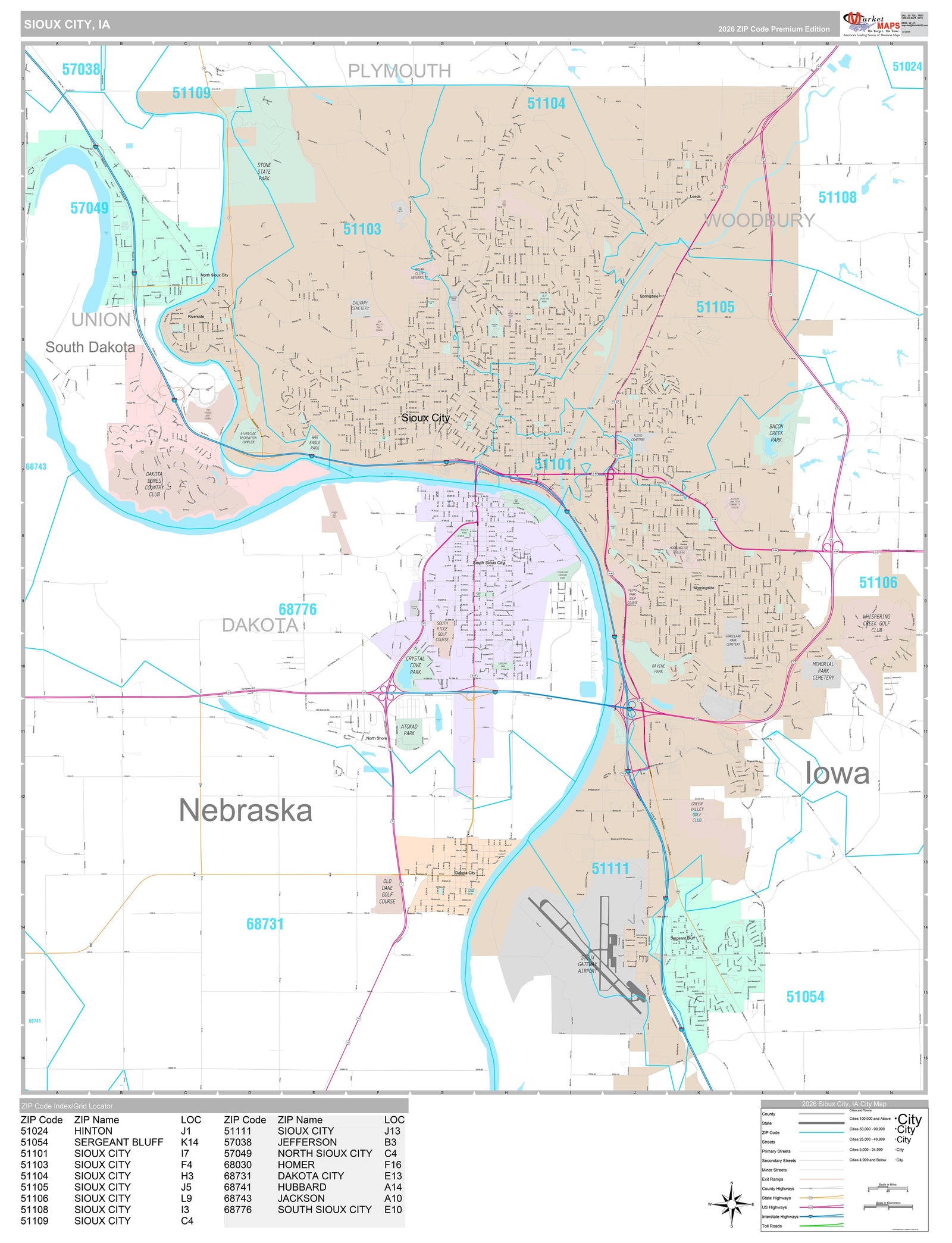 Premium Style Wall Map of Sioux City, IA