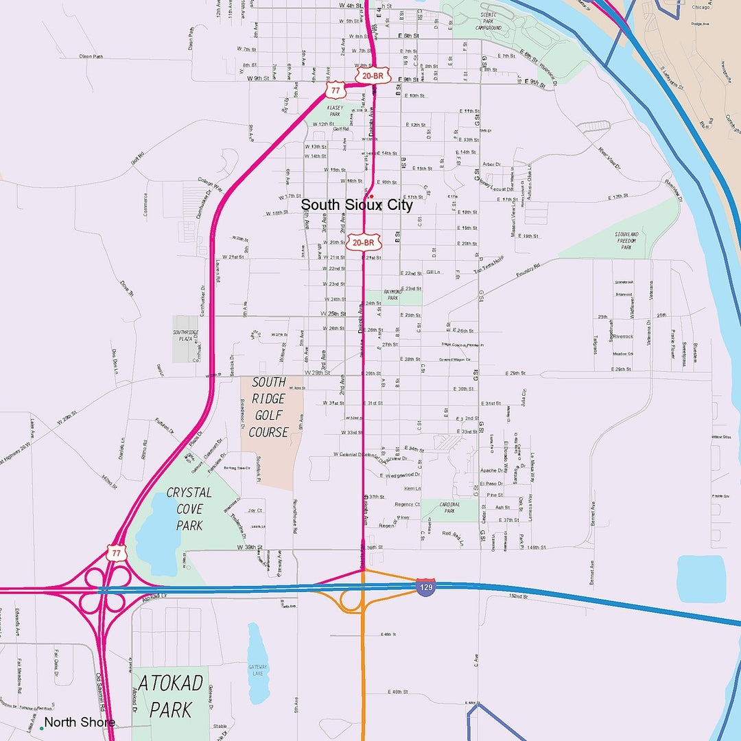 Color Cast Zip Code Style Wall Map of Sioux City, IA