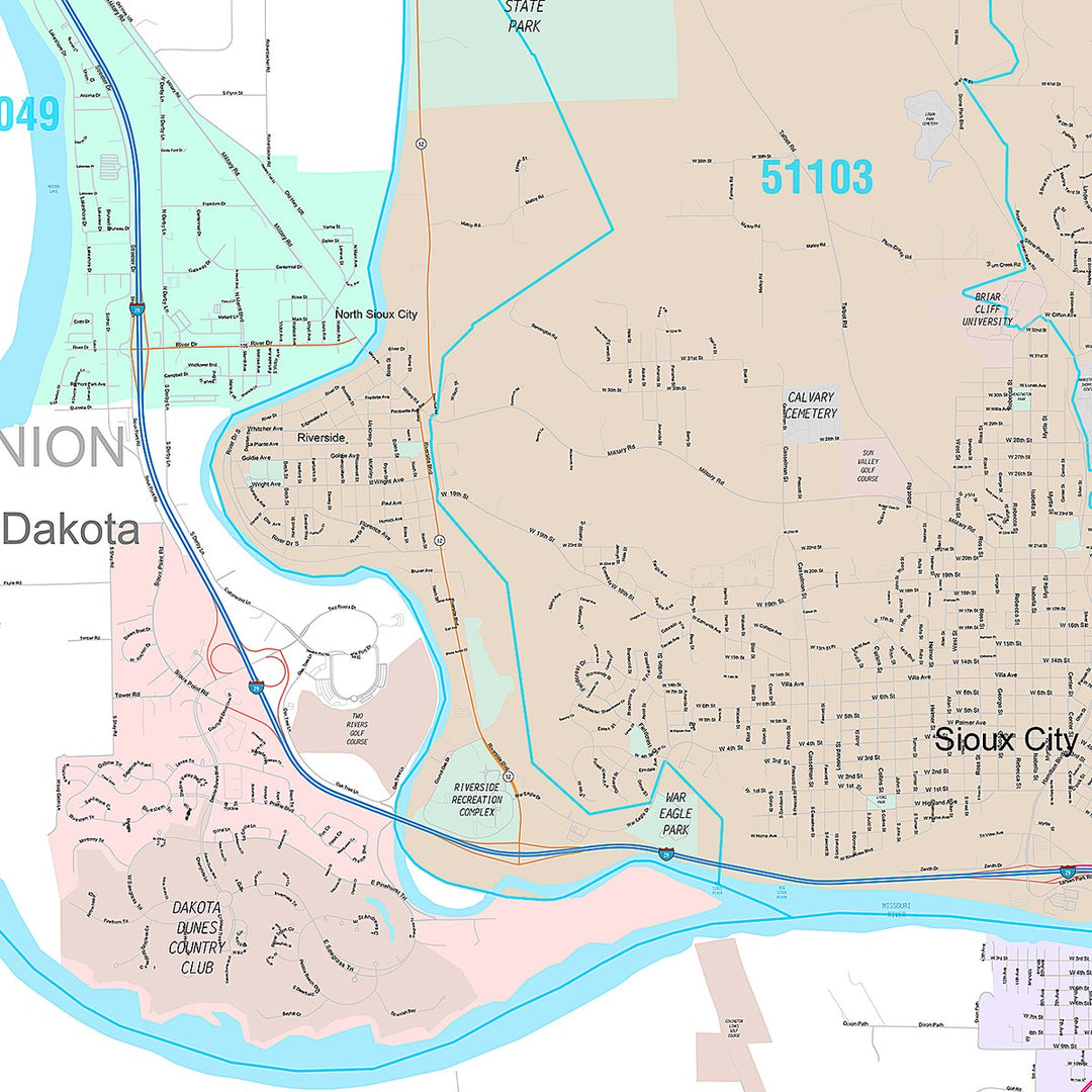 Premium Style Wall Map of Sioux City, IA