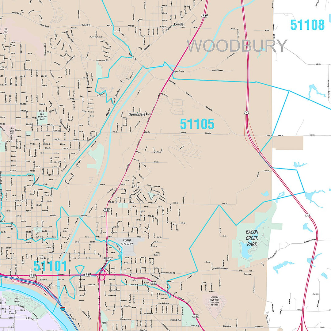 Premium Style Wall Map of Sioux City, IA