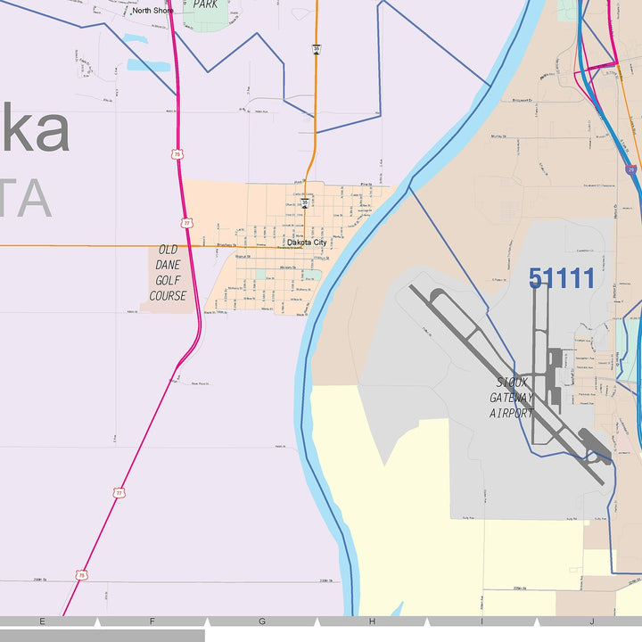 Color Cast Zip Code Style Wall Map of Sioux City, IA