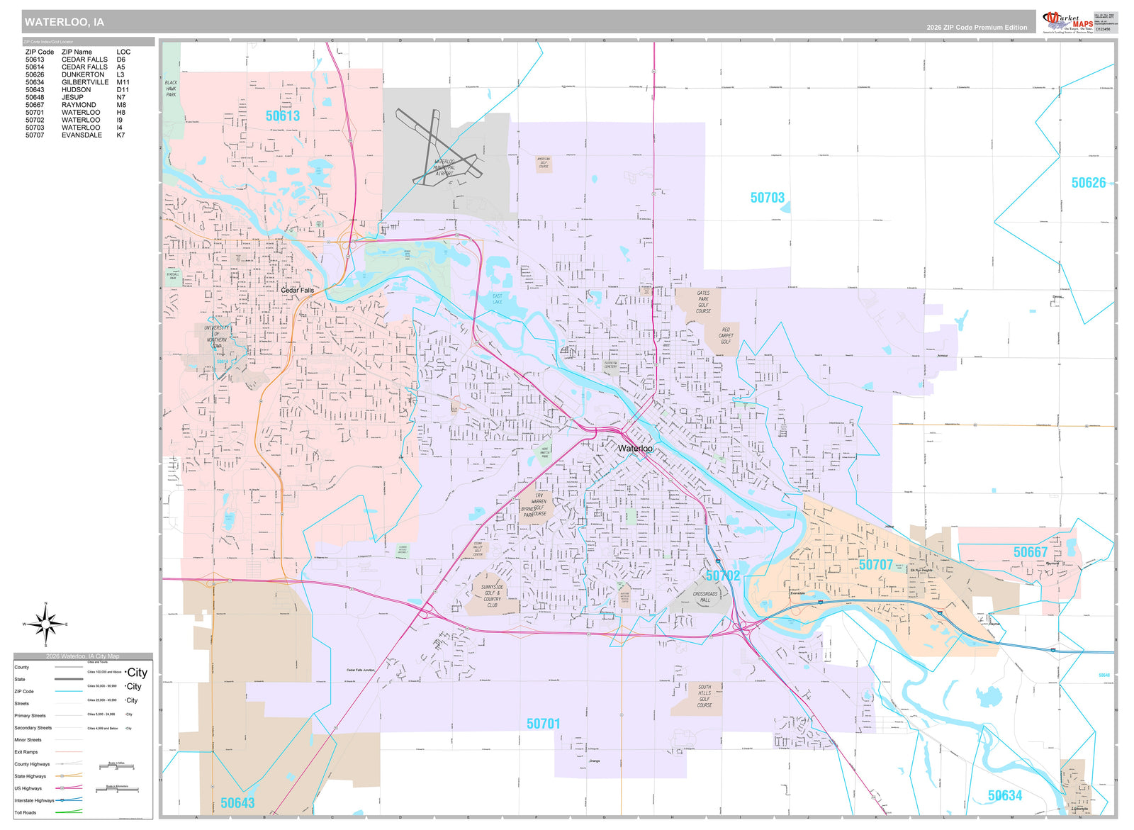 Premium Style Wall Map of Waterloo, IA